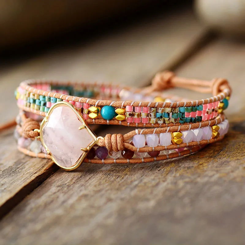 Loving Rose Quartz Mixed Jaspers Wrap Bracelet
