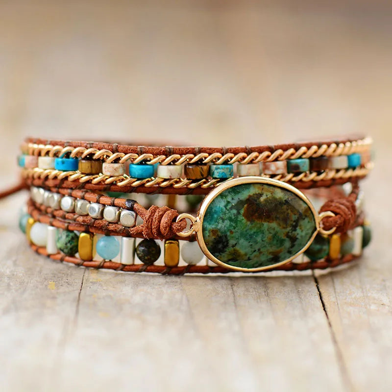 Chrysocolla & Jasper Wrap Bracelet