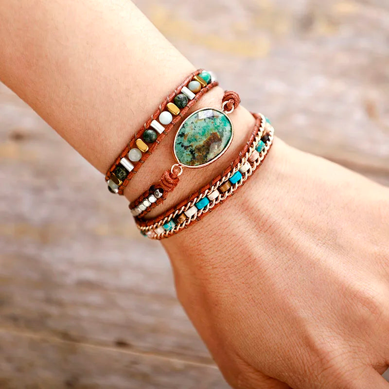 Chrysocolla & Jasper Wrap Bracelet