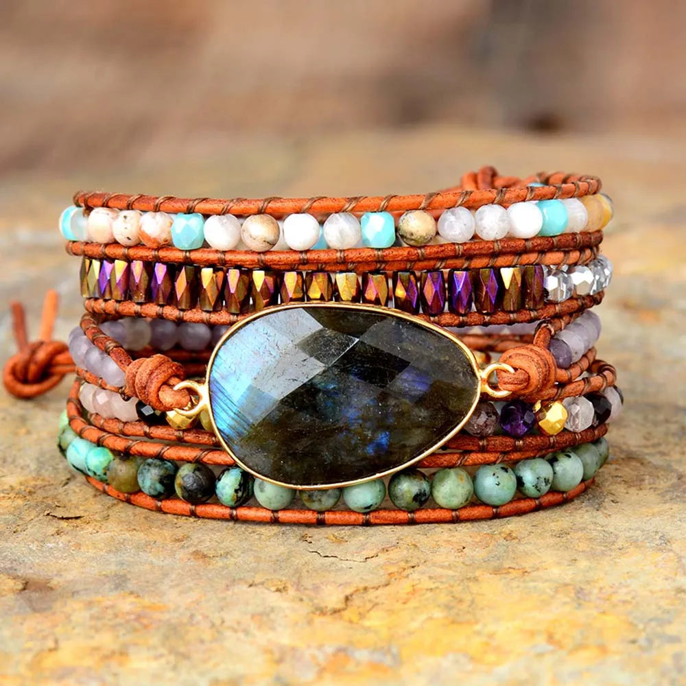 Labradorite Jaspers Wrap Bracelet