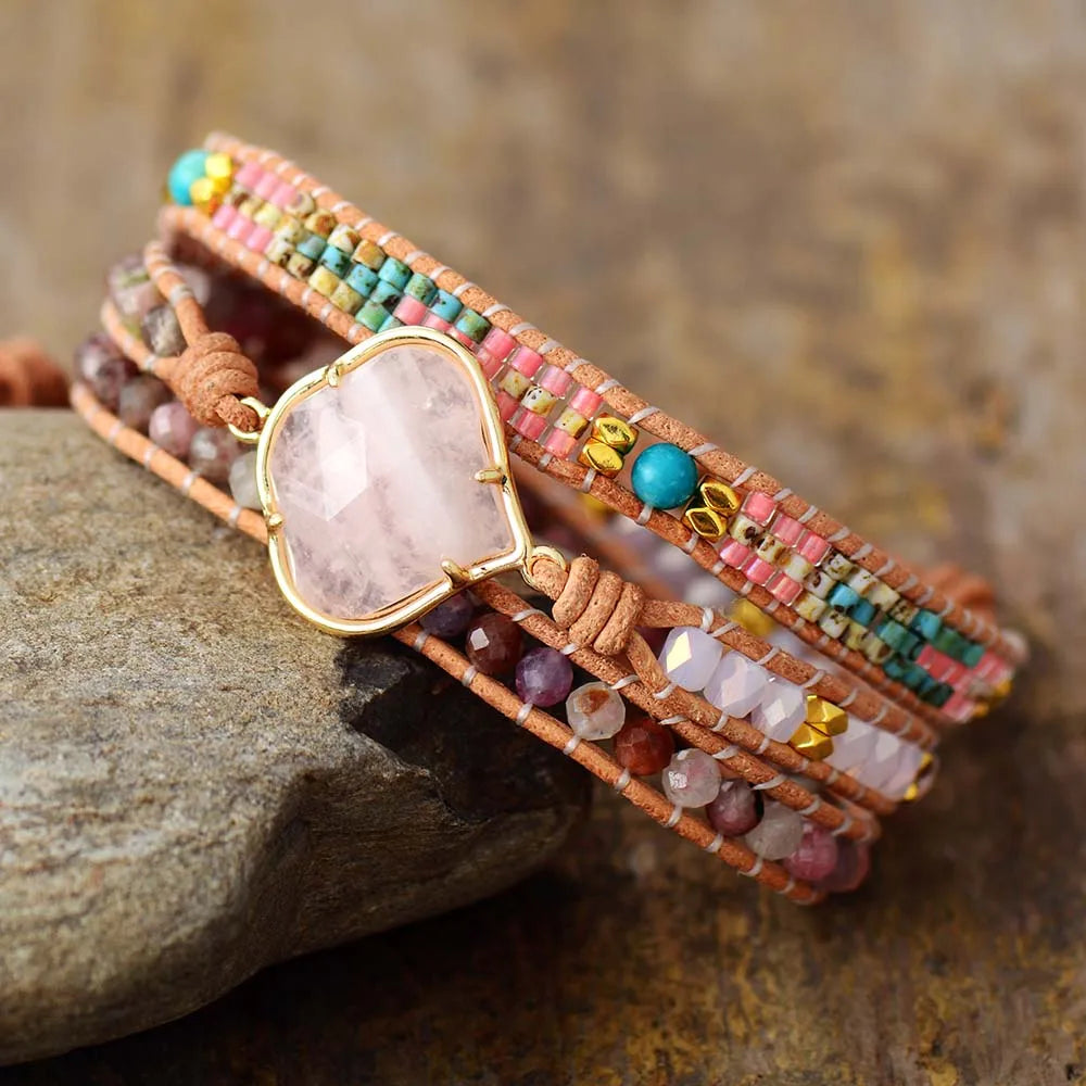 Loving Rose Quartz Mixed Jaspers Wrap Bracelet