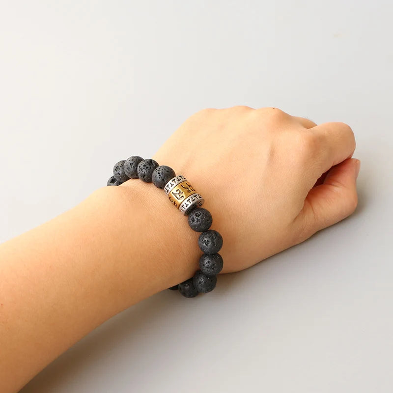 Protection Mantra Lava Stone Bracelet