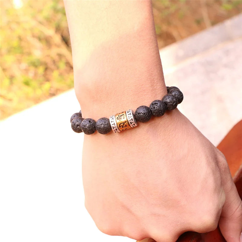 Protection Mantra Lava Stone Bracelet