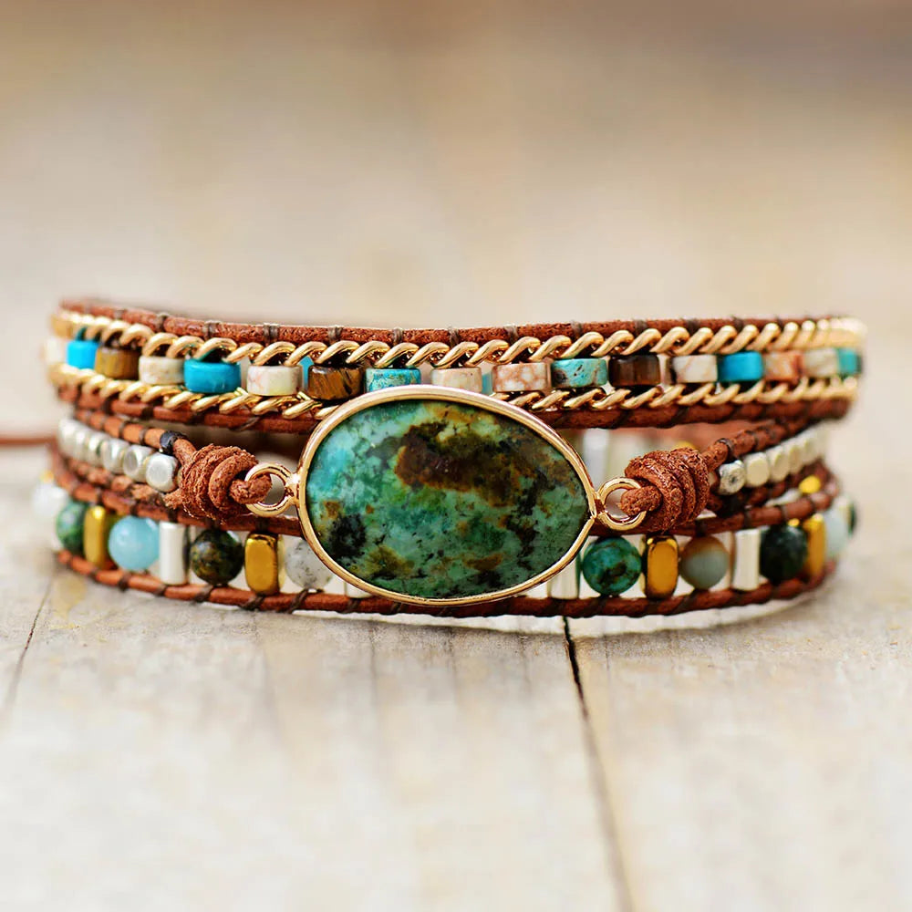 Chrysocolla & Jasper Wrap Bracelet