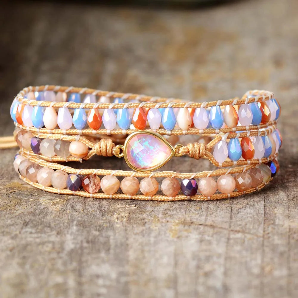 Japanese Opal & Sunstone Wrap Bracelet