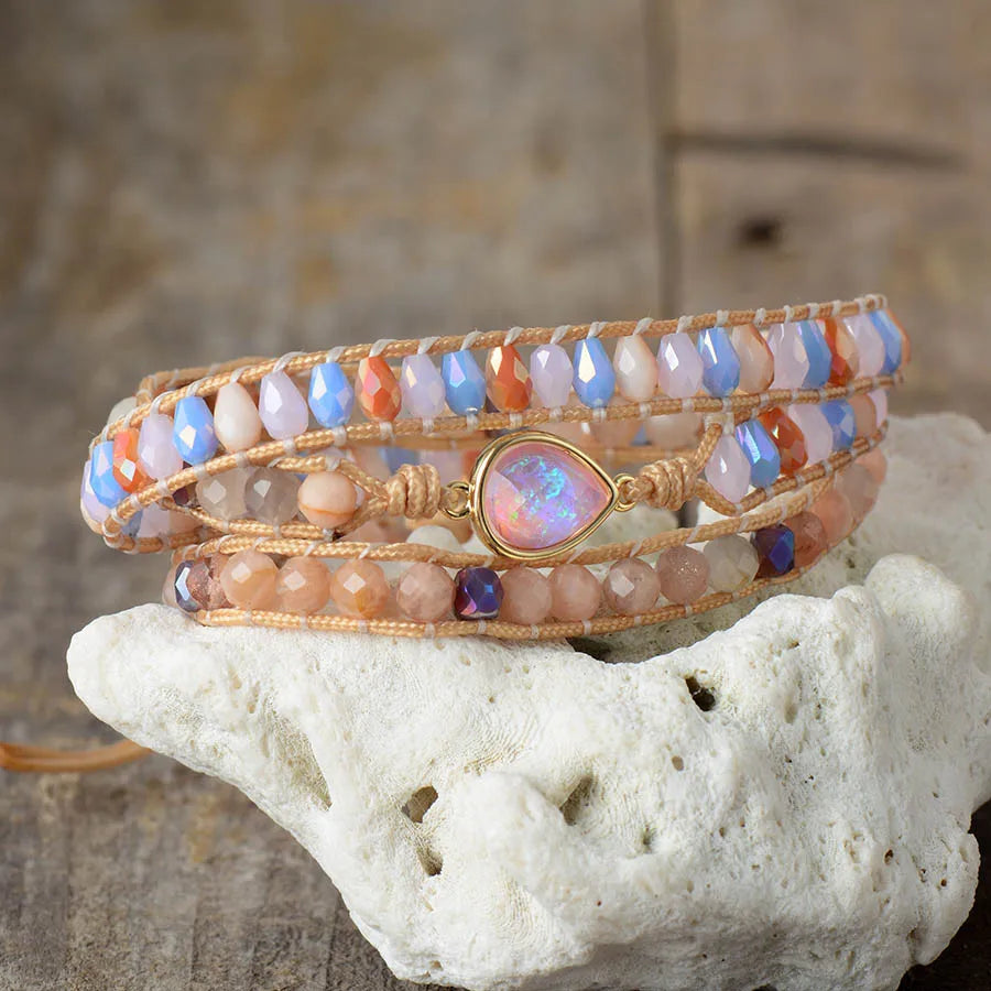 Japanese Opal & Sunstone Wrap Bracelet