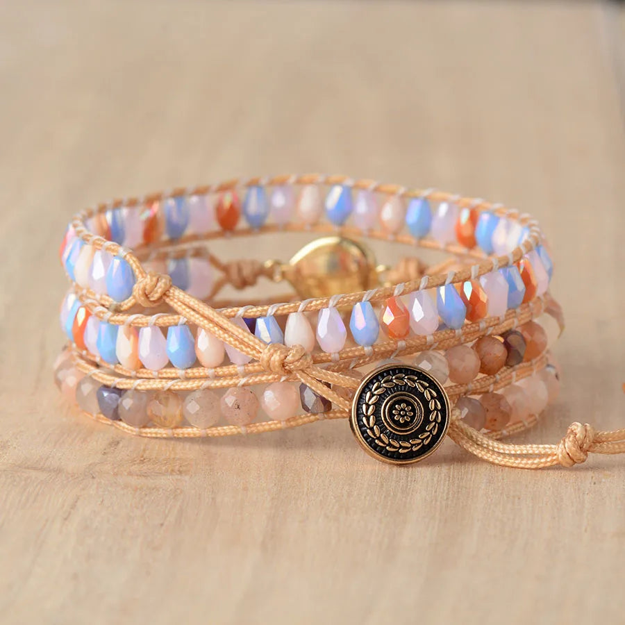 Japanese Opal & Sunstone Wrap Bracelet