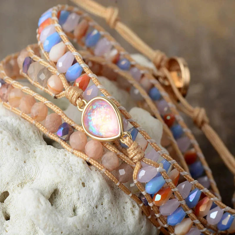 Japanese Opal & Sunstone Wrap Bracelet