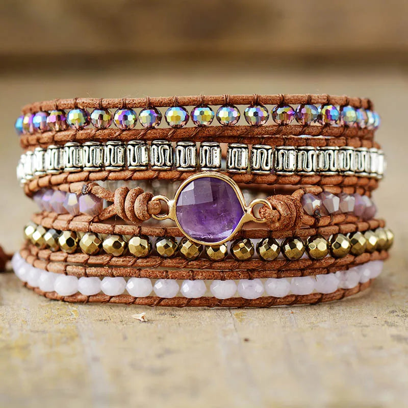 Amethyst & Pyrite Wrap Bracelet
