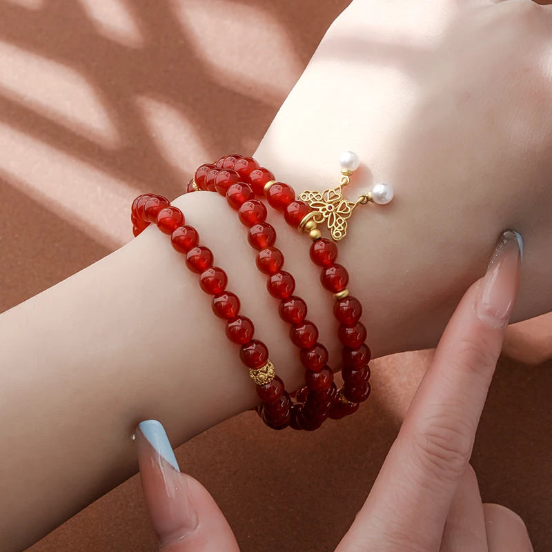 Multilayer Red Agate Bracelet