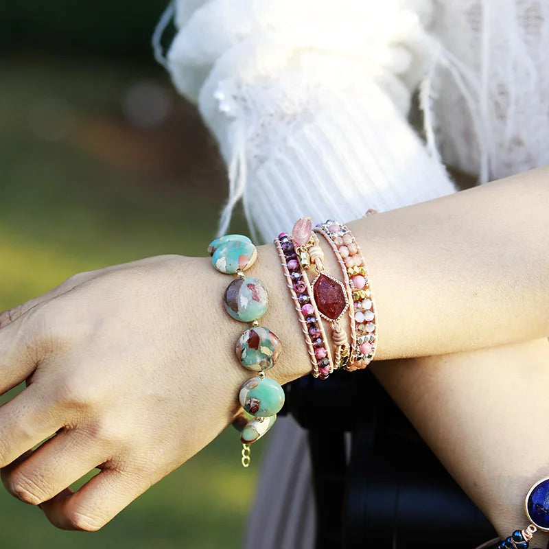 Natural Garnet & Jasper Wrap Bracelet