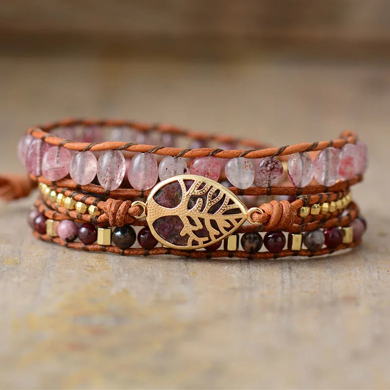 Rhodonite & Strawberry Quartz Loving Wrap Bracelet