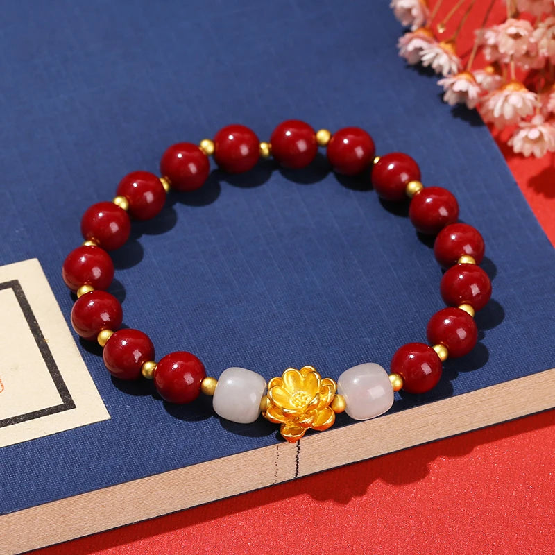 Lotus Charm Cinnabar Bracelet
