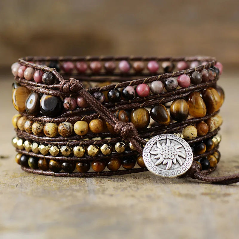 Tiger Eye & Rhodonite Wrap Bracelet