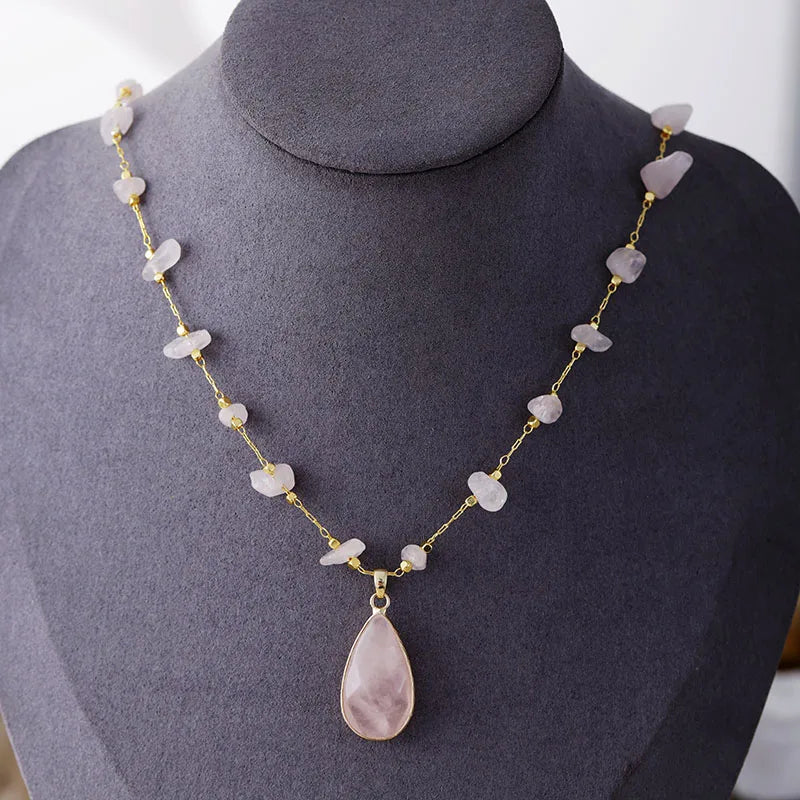 Loving Teardrop Rose Quartz Necklace