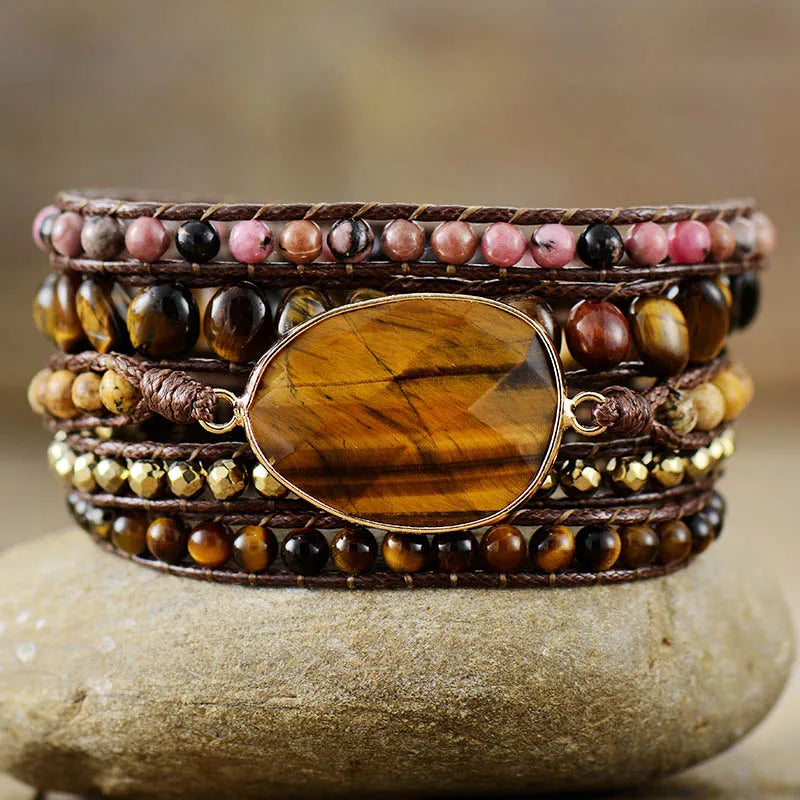 Tiger Eye & Rhodonite Wrap Bracelet