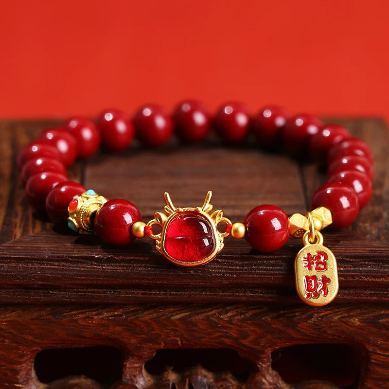 Lucky Dragon Cinnabar Bracelet