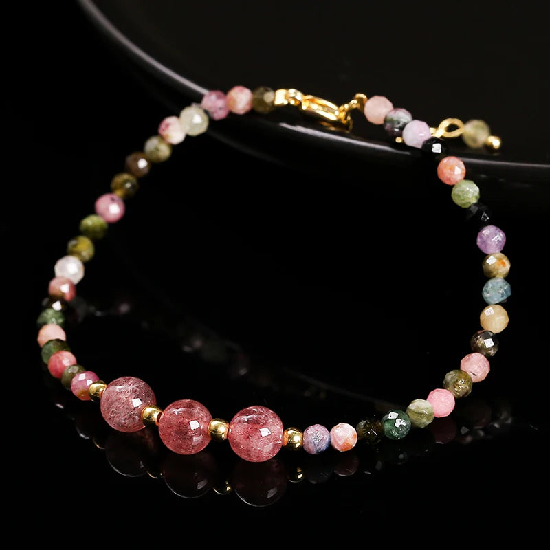 Strawberry Rainbow Tourmaline Chain Bracelet