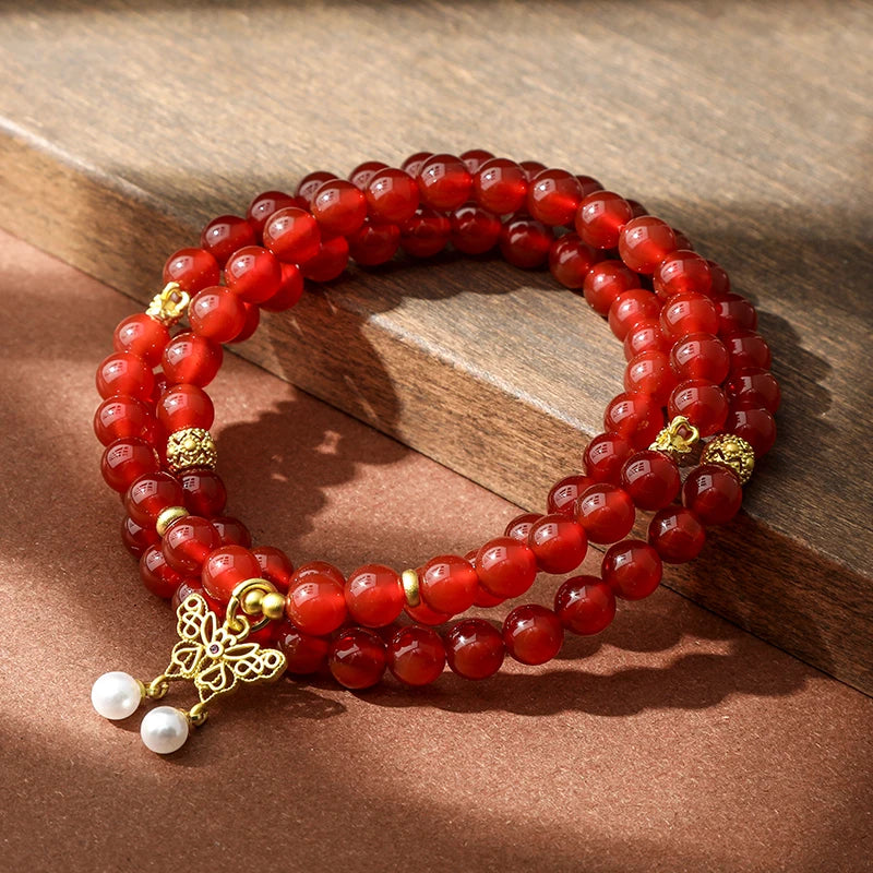 Multilayer Red Agate Bracelet