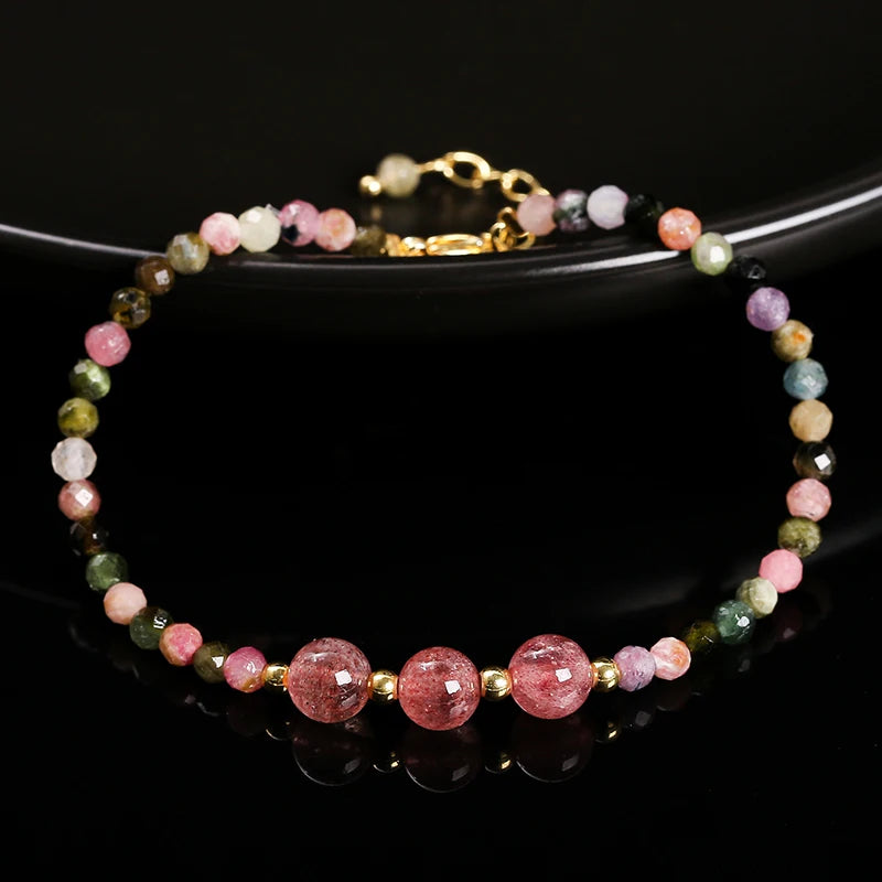 Strawberry Rainbow Tourmaline Chain Bracelet