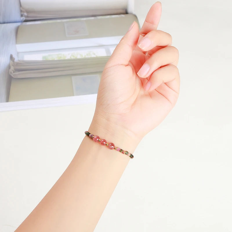 Strawberry Rainbow Tourmaline Chain Bracelet