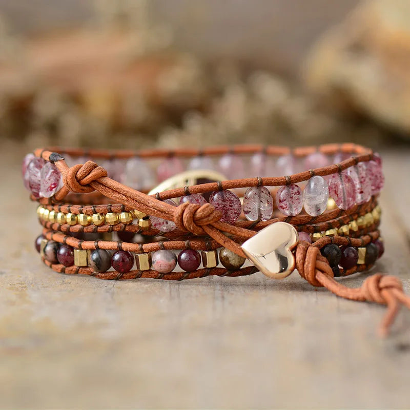 Rhodonite & Strawberry Quartz Loving Wrap Bracelet