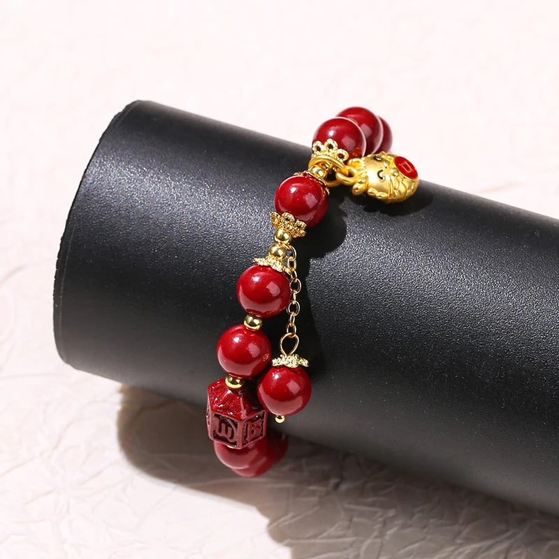 Buddha Barrel Cinnabar Bracelet