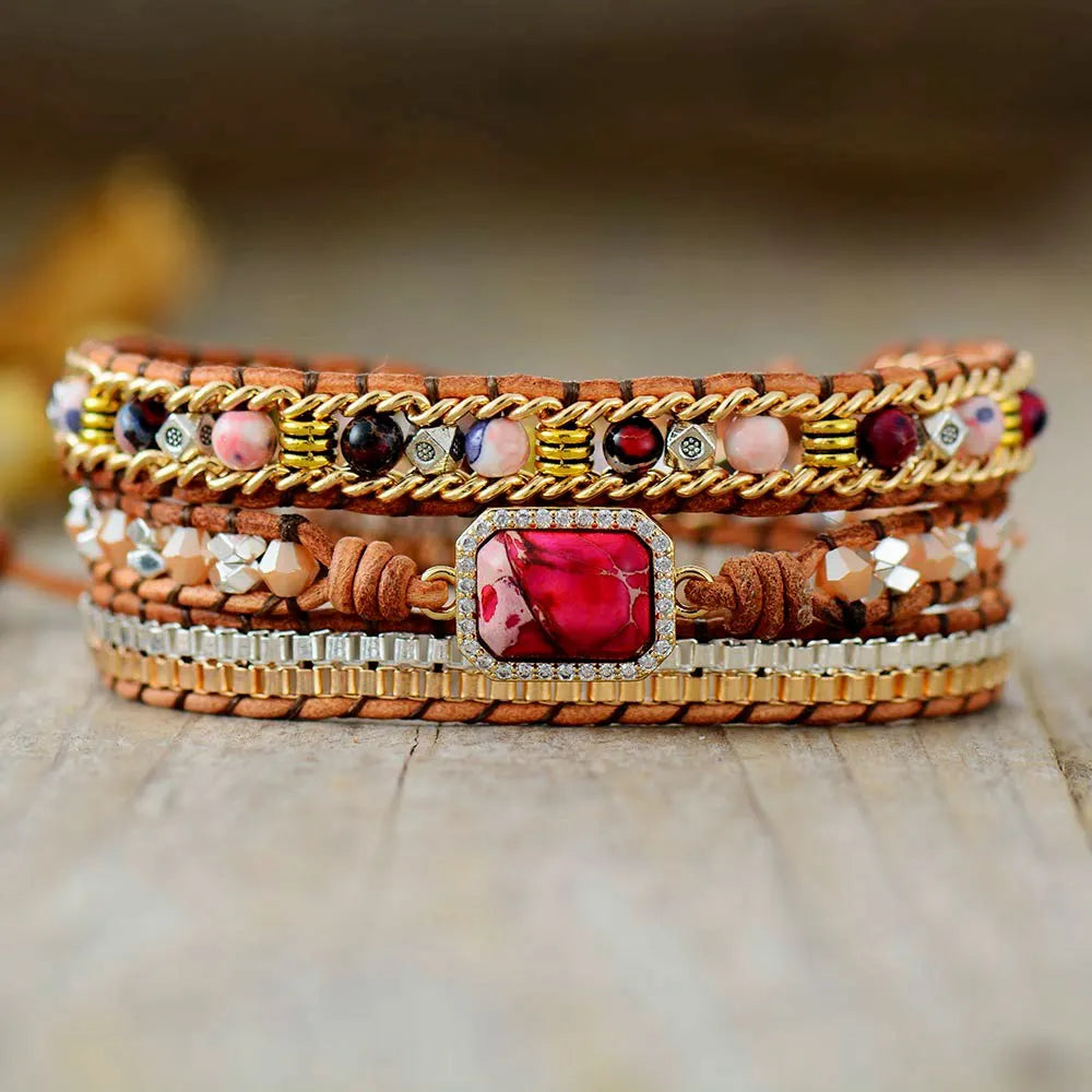 Red Imperial Jasper Wrap Bracelet