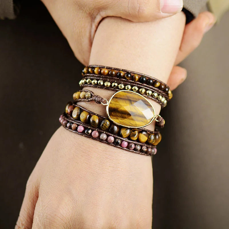 Tiger Eye & Rhodonite Wrap Bracelet
