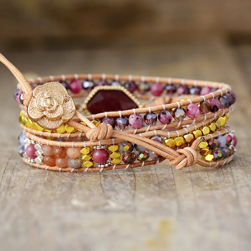 Natural Garnet & Jasper Wrap Bracelet
