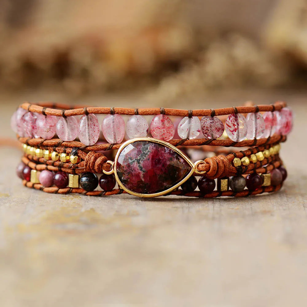 Rhodonite & Strawberry Quartz Loving Wrap Bracelet