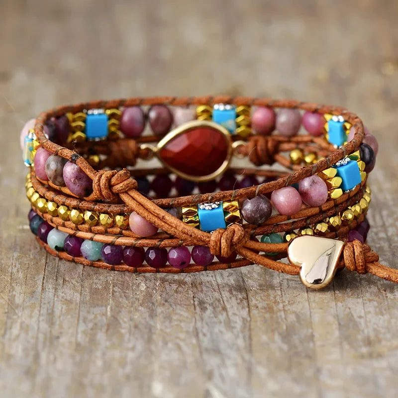 Red Jasper & Rhodonite Vitality Wrap Bracelet