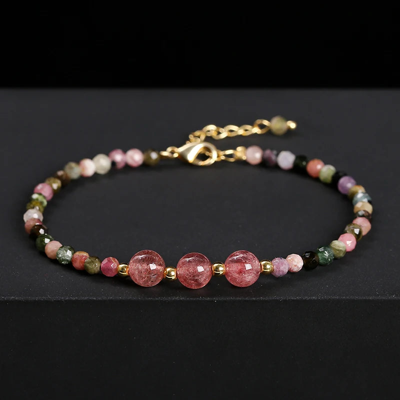 Strawberry Rainbow Tourmaline Chain Bracelet