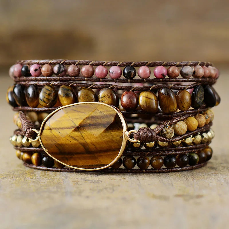 Tiger Eye & Rhodonite Wrap Bracelet