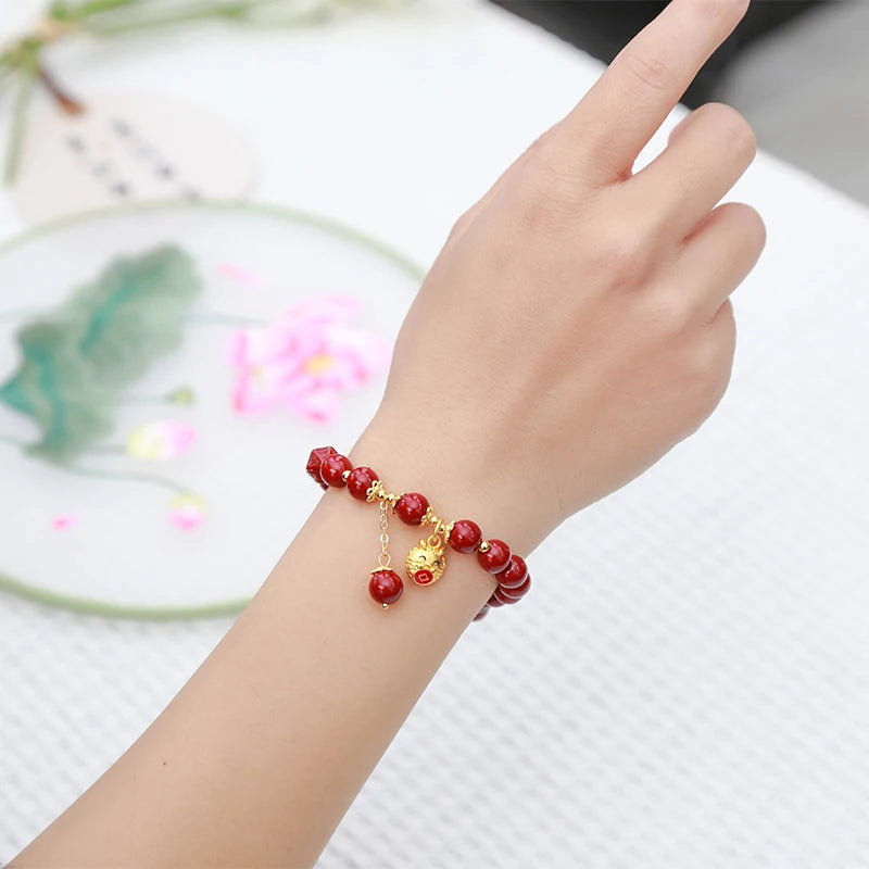 Buddha Barrel Cinnabar Bracelet