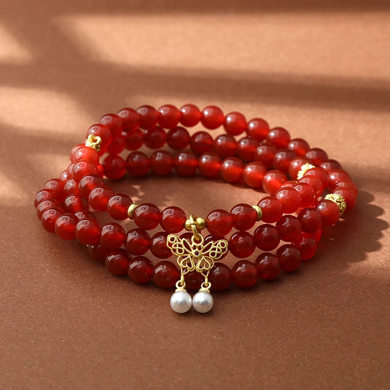 Multilayer Red Agate Bracelet