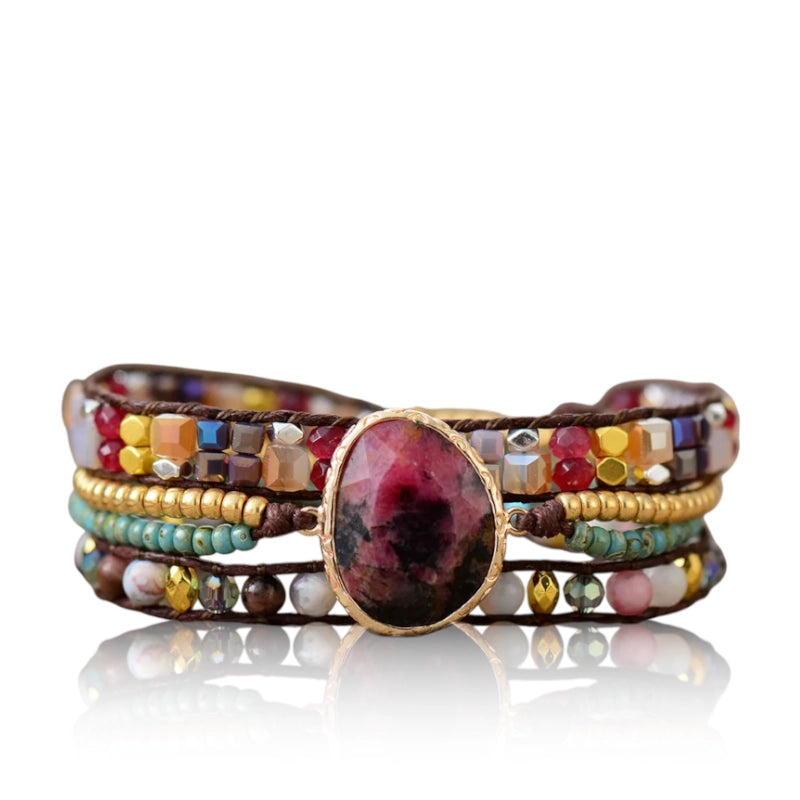 Black Line Rhodonite Wrap Bracelet