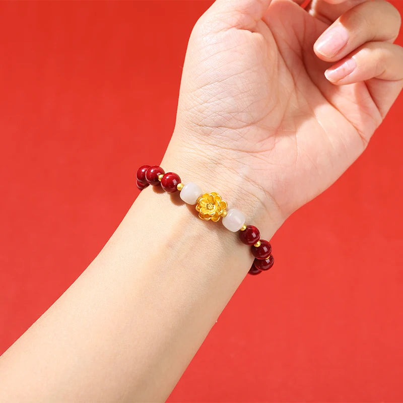 Lotus Charm Cinnabar Bracelet