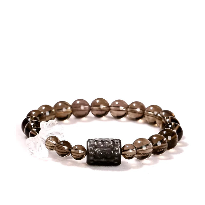 clear quartz, smoky quartz and silver obsidian bracelet