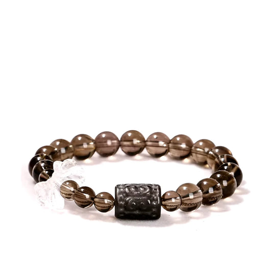clear quartz, smoky quartz and silver obsidian bracelet
