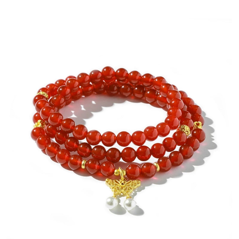 Multilayer Red Agate Bracelet
