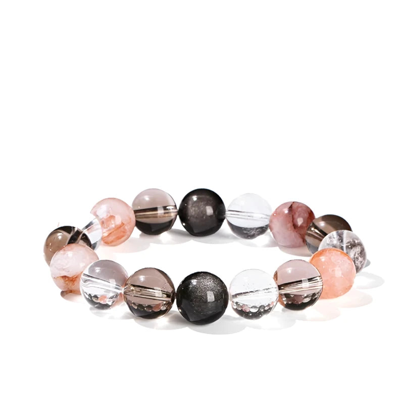 combination of silver obsidian, clear quartz,  smoky quartz &  red flower quartz