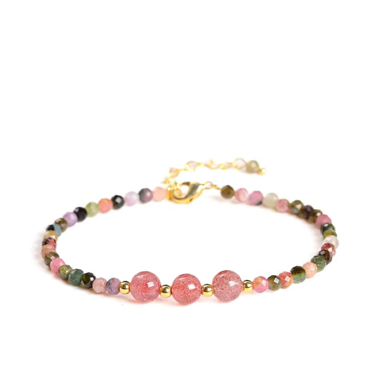 Strawberry Rainbow Tourmaline Chain Bracelet