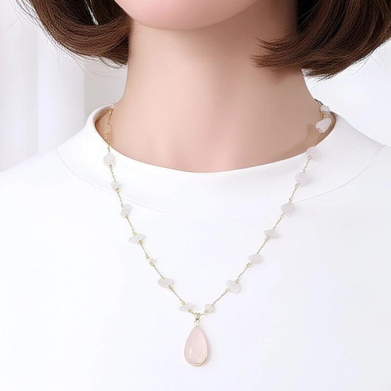 Loving Teardrop Rose Quartz Necklace