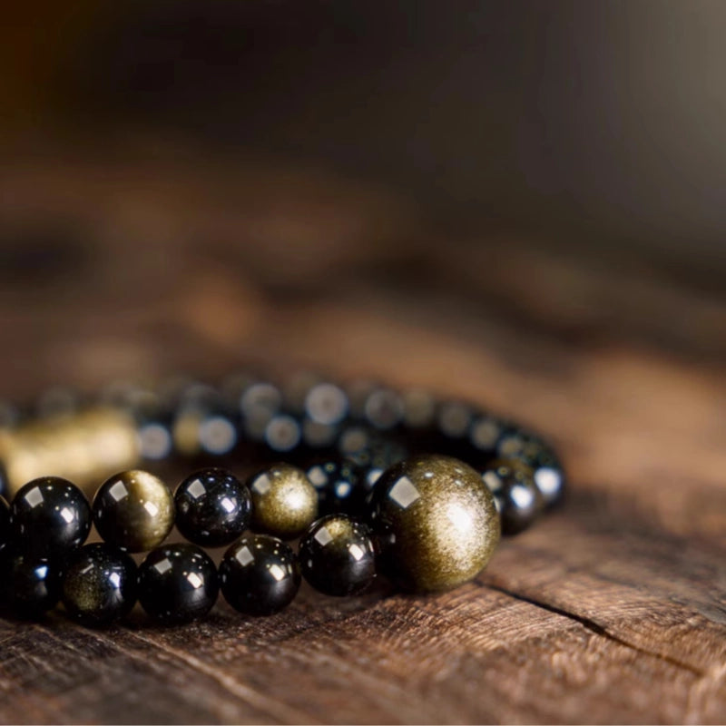 Tibetan Double Layer Gold Obsidian Bracelet