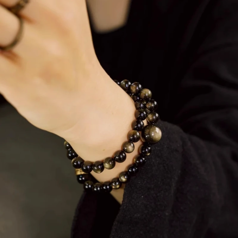 Tibetan Double Layer Gold Obsidian Bracelet