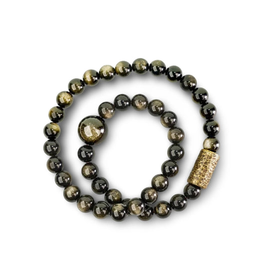 Tibetan Double Layer Gold Obsidian Bracelet