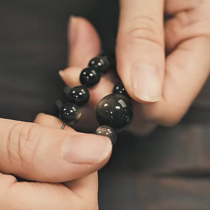 Tibetan Double Layer Gold Obsidian Bracelet